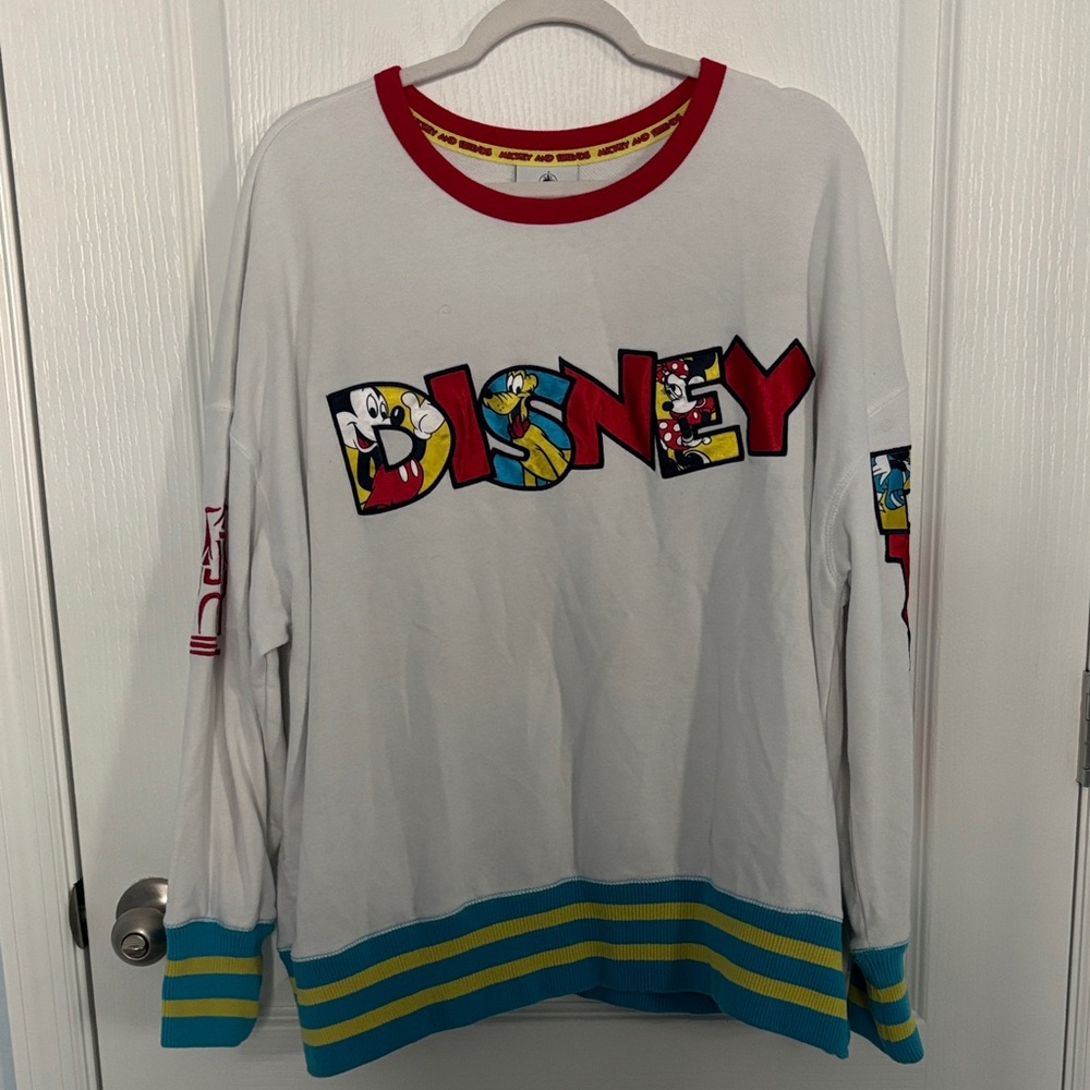 Disney White Shirt with Red, Blue, and Yellow Accents